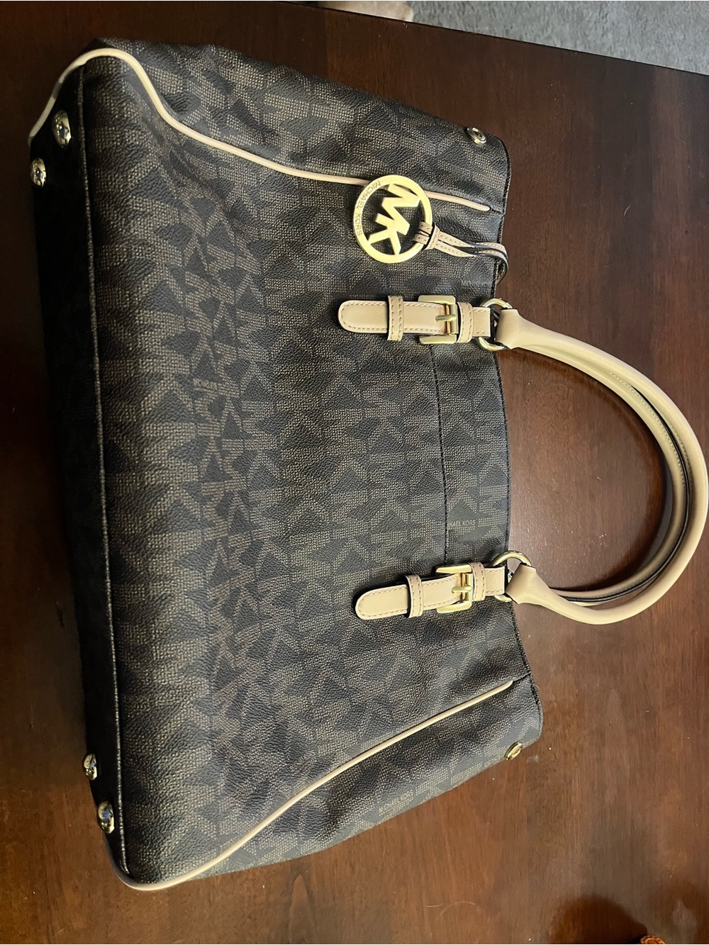 Michael Kors Jet Set tote bag Brown Monogram Leather With Gold Accents 5⭐️ Cond